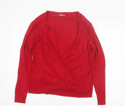 Wallis Women Red Wrap V-Neck Jumper Size 16 Long Sleeve Knit