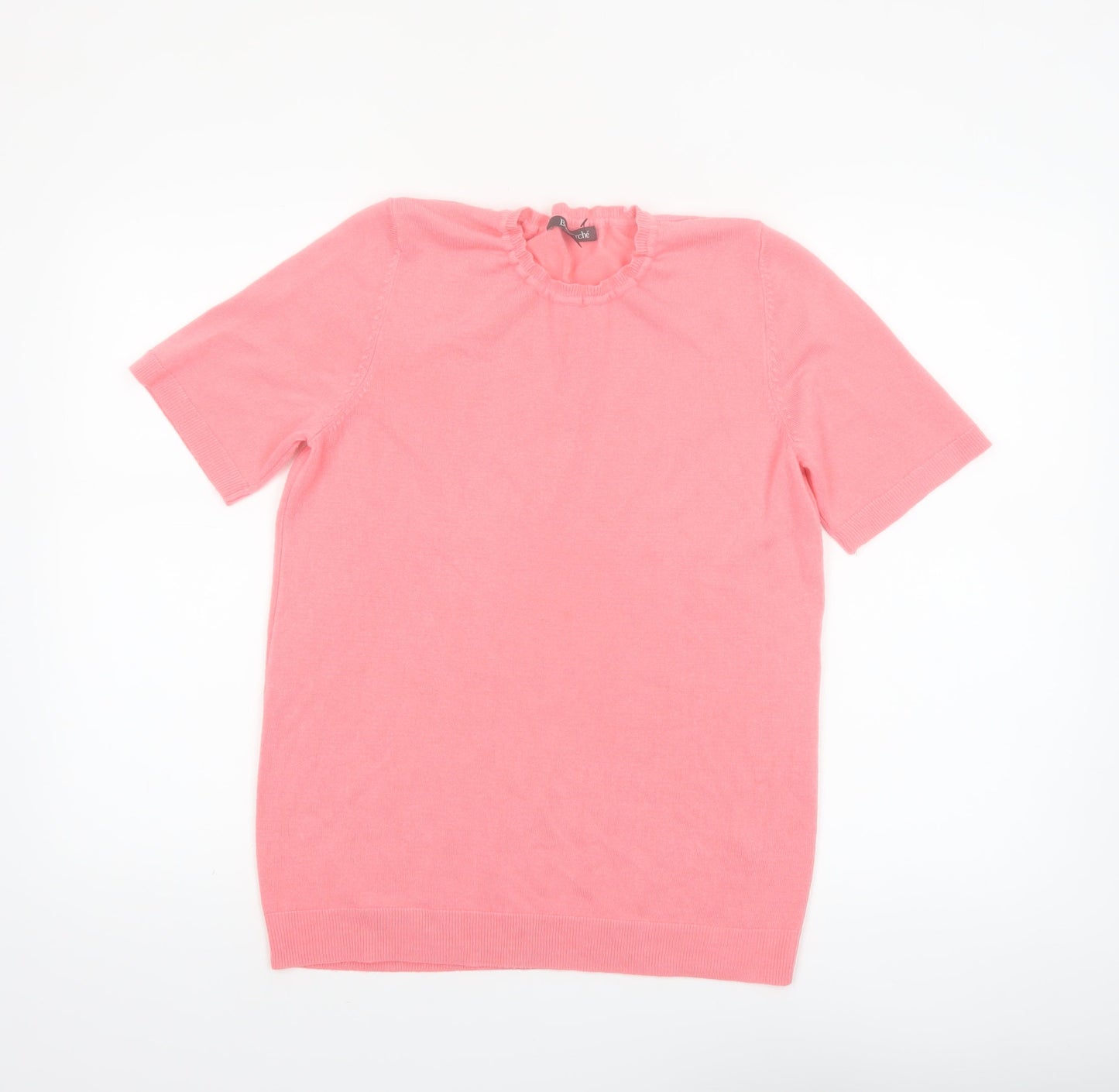 Bonmarché Women's Pink Short Sleeve Acrylic Mock Neck Jumper Size 12