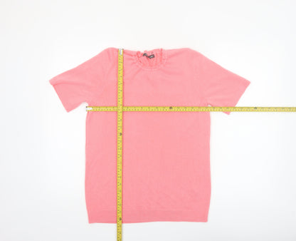 Bonmarché Women's Pink Short Sleeve Acrylic Mock Neck Jumper Size 12