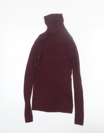 UNIQLO Women's Red Wool Roll Neck Jumper XS Slim Fit