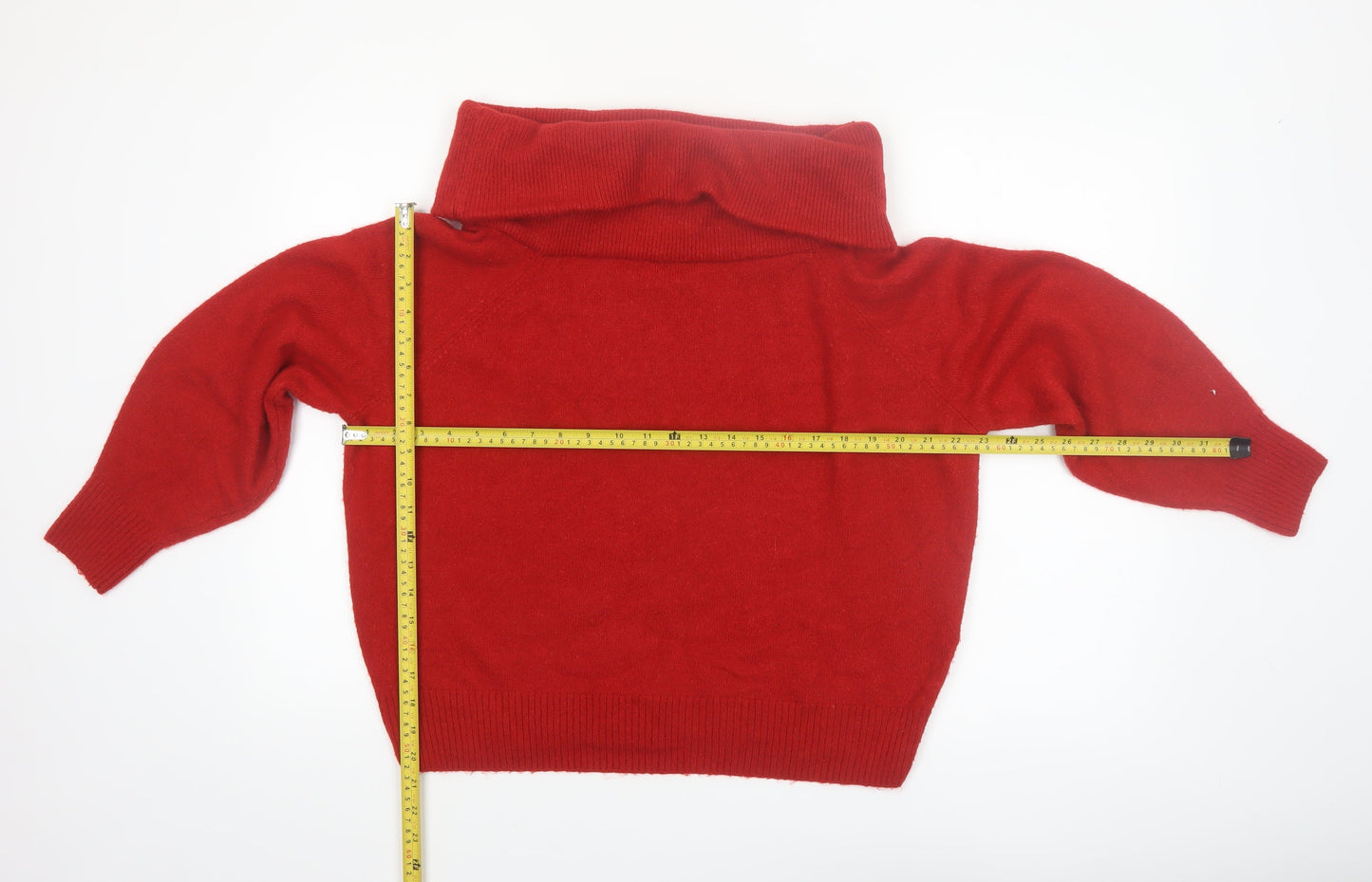 H&M Women Red Roll Neck Jumper Wool Blend Size 12 Winter Knitwear