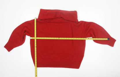 H&M Women Red Roll Neck Jumper Wool Blend Size 12 Winter Knitwear