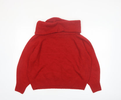 H&M Women Red Roll Neck Jumper Wool Blend Size 12 Winter Knitwear