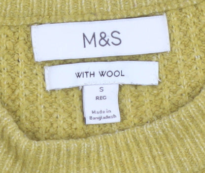 Marks and Spencer Men's Yellow Wool Blend Waffle Knit Jumper S Regular