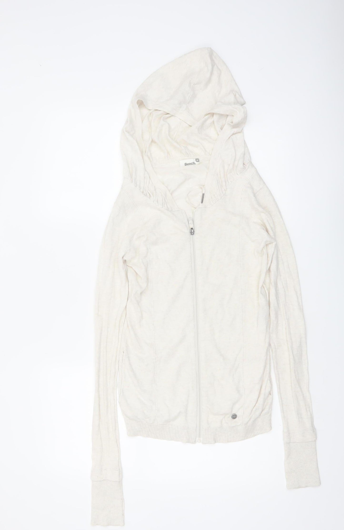 Bench Women Ivory Full Zip Hooded Cotton Jumper XS