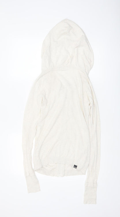 Bench Women Ivory Full Zip Hooded Cotton Jumper XS