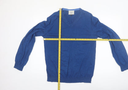 John Lewis Men's Blue V-Neck Cotton Cashmere Jumper Size L