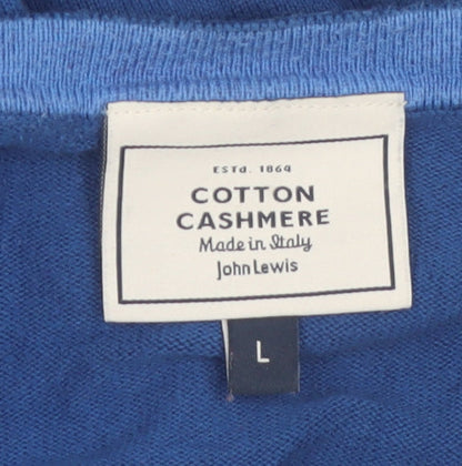 John Lewis Men's Blue V-Neck Cotton Cashmere Jumper Size L