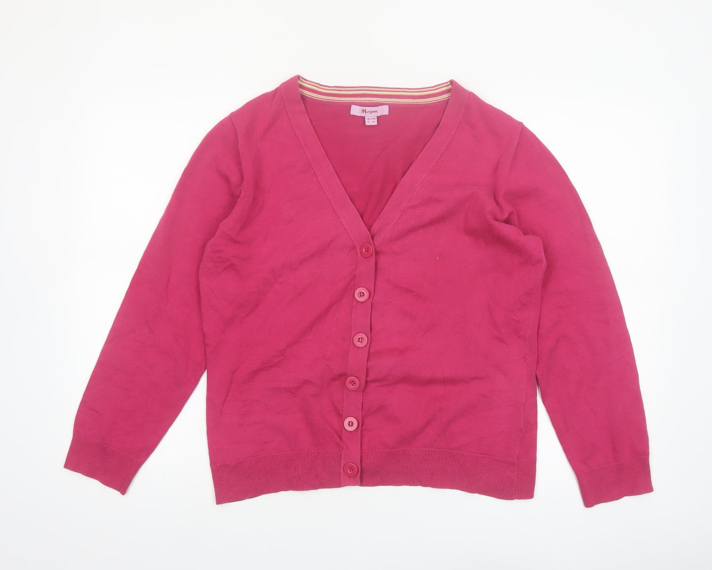 Monsoon Women's Pink Cardigan UK 16 Cotton Blend V-Neck Button Jumper
