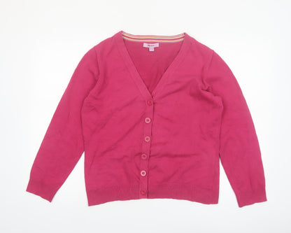 Monsoon Women's Pink Cardigan UK 16 Cotton Blend V-Neck Button Jumper