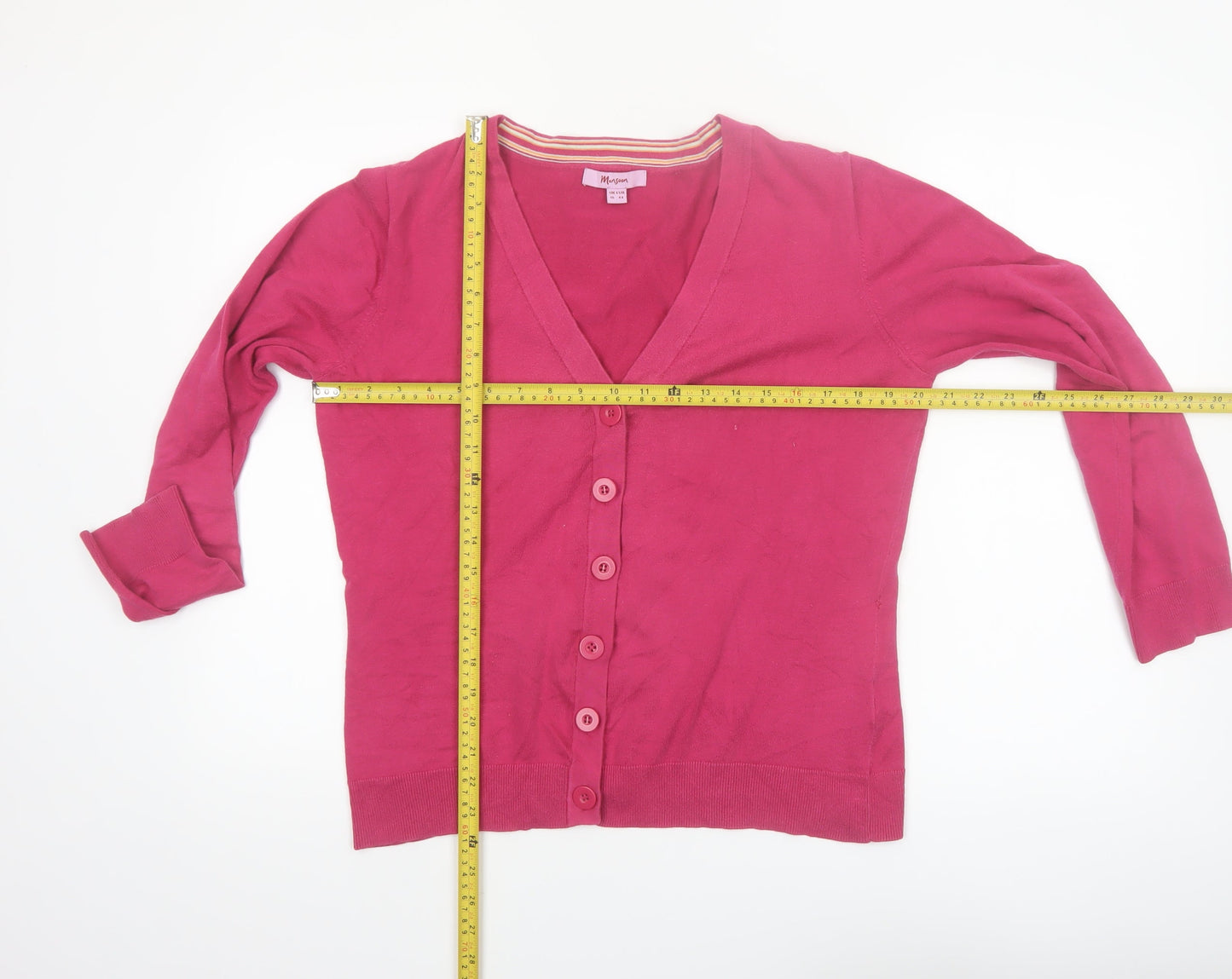 Monsoon Women's Pink Cardigan UK 16 Cotton Blend V-Neck Button Jumper