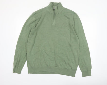 Next Men’s Green Cotton Half Zip High Neck Jumper Size L