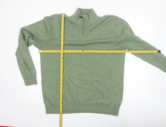Next Men’s Green Cotton Half Zip High Neck Jumper Size L