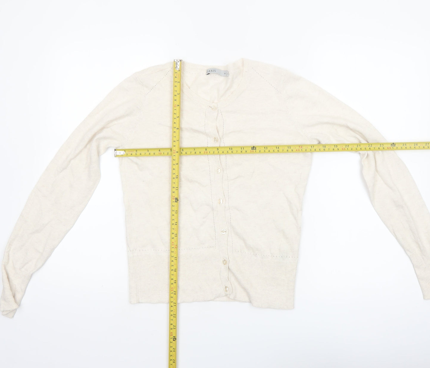 Oasis Women Ivory Cotton Long Sleeve Crew Neck Cardigan XS