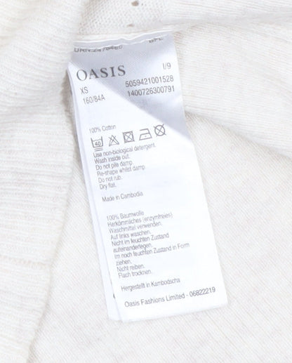 Oasis Women Ivory Cotton Long Sleeve Crew Neck Cardigan XS