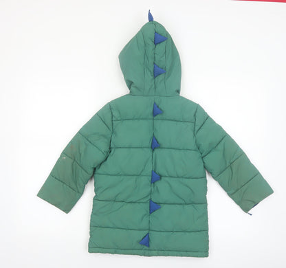 Joules Boys Green Dinosaur Hooded Puffer Coat 5 Years Winter Jacket