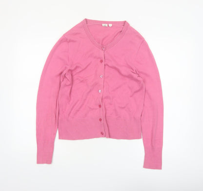 GAP Women Pink Cotton V-Neck Cardigan Jumper M