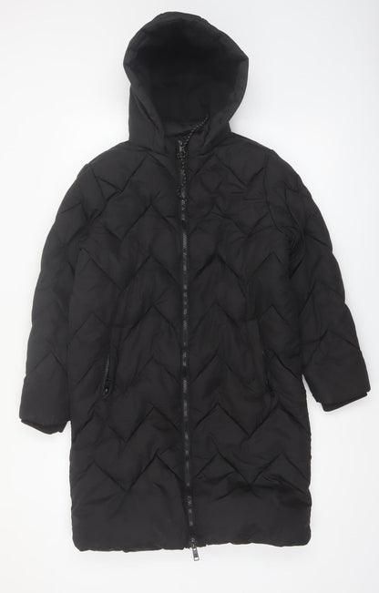Threadbare Girls Black Hooded Long Quilted Puffer Coat 11-12 Years