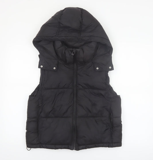 Zara Womens Black Puffer Hooded Waistcoat Size S