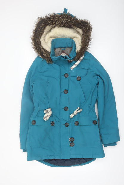 Bellfield Womens Blue Fur Hooded Parka Jacket Size 10