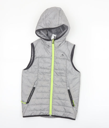 Quechua Boys Grey Hooded Puffer Gilet 7-8 Years Lightweight Outdoor Waistcoat