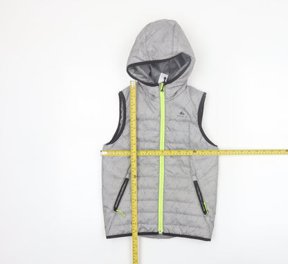 Quechua Boys Grey Hooded Puffer Gilet 7-8 Years Lightweight Outdoor Waistcoat