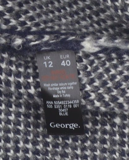 George Women’s Blue Grey Geometric Knit Open Cardigan Size 12