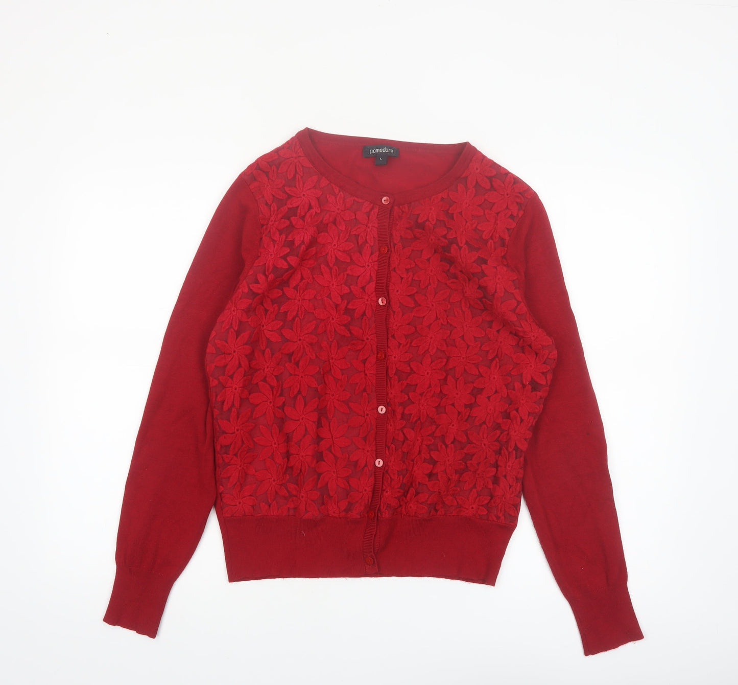 Pomodoro Womens Red Floral Embroidered Cardigan Size L