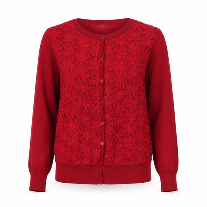 Pomodoro Womens Red Floral Embroidered Cardigan Size L