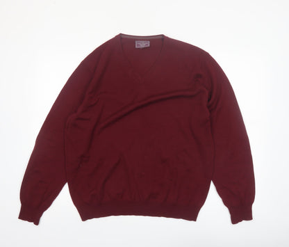John Lewis Men Red 2XL V-Neck Pure Merino Wool Jumper