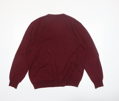 John Lewis Men Red 2XL V-Neck Pure Merino Wool Jumper