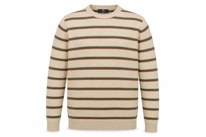 Marks & Spencer Men's Beige Striped Wool Crew Neck Jumper M