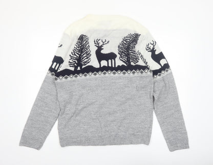 boohooMAN Men's Grey XL Pullover Christmas Reindeer Knit Jumper