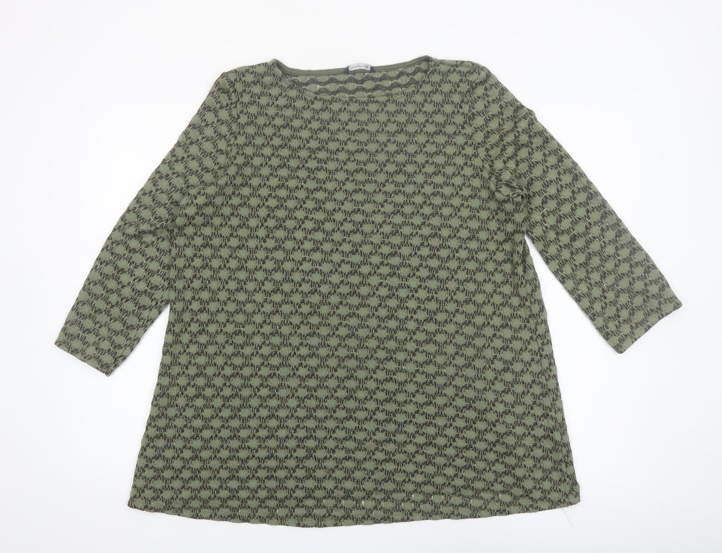 Roman Women’s Green Tunic Blouse Size 16 3/4 Sleeve Glitter Top