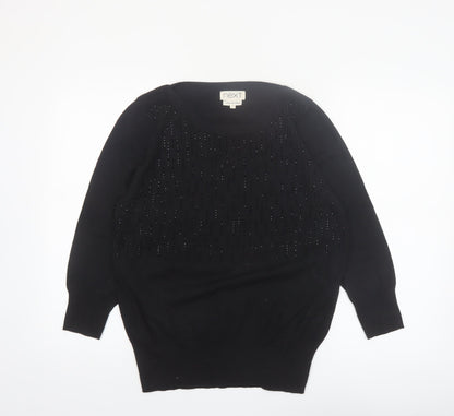 Next Women Black Beaded Pullover Jumper Size 16 Cotton Knit