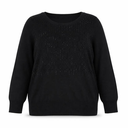 Next Women Black Beaded Pullover Jumper Size 16 Cotton Knit