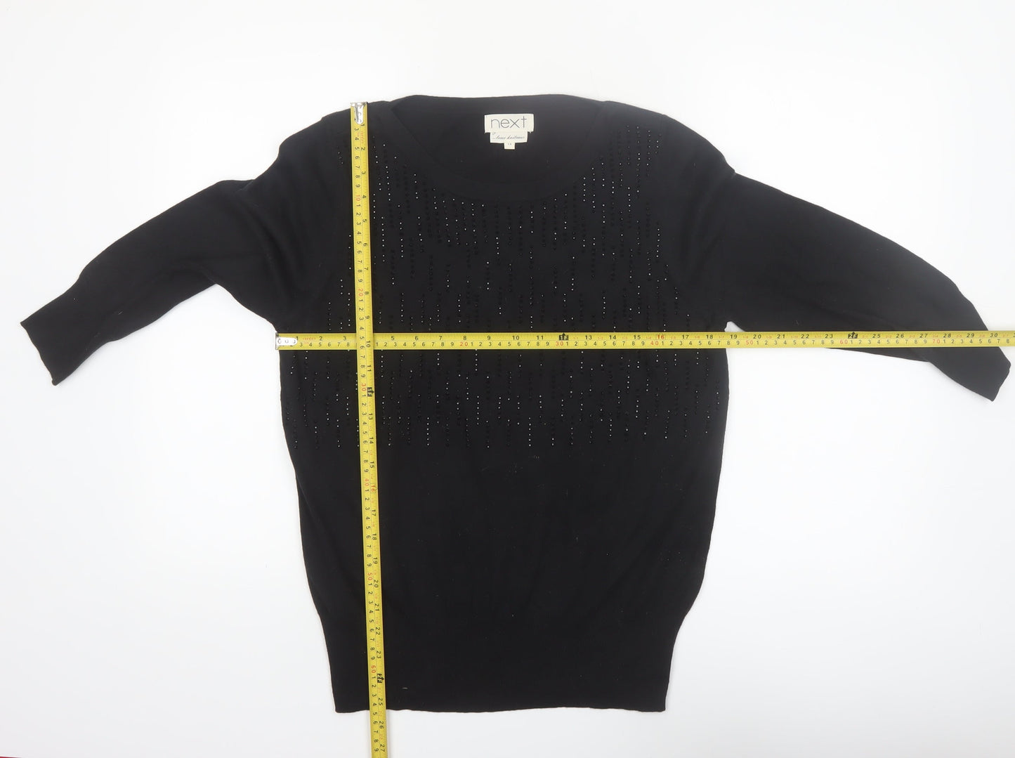 Next Women Black Beaded Pullover Jumper Size 16 Cotton Knit