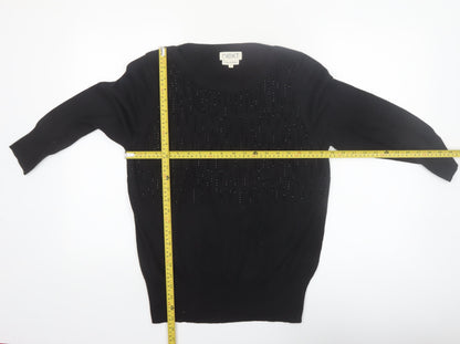 Next Women Black Beaded Pullover Jumper Size 16 Cotton Knit