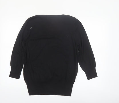 Next Women Black Beaded Pullover Jumper Size 16 Cotton Knit
