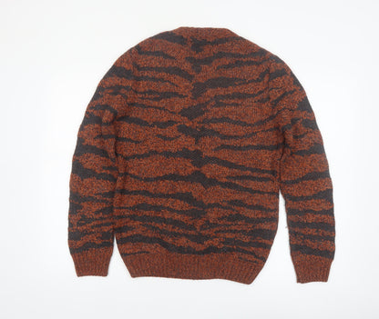 River Island Men's Brown Animal Print Chunky Knit Jumper XS