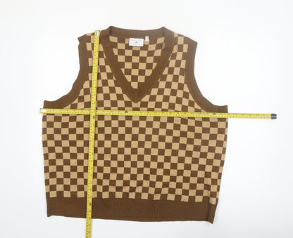 Daisy Street Women's Brown Check V-Neck Sleeveless Knit Vest Size 24