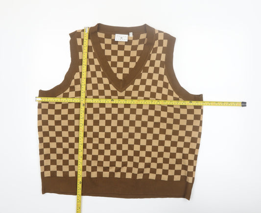 Daisy Street Women's Brown Check V-Neck Sleeveless Knit Vest Size 24