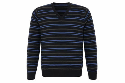 Marks & Spencer Mens Navy Mix V-Neck Striped Jumper Medium