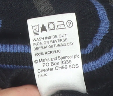 Marks and Spencer Mens Navy Mix V-Neck Striped Jumper Medium