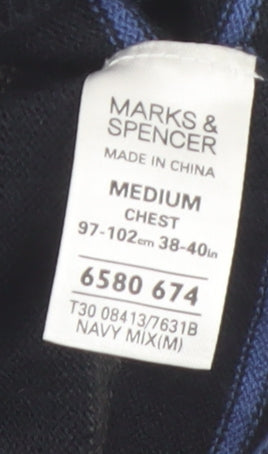 Marks and Spencer Mens Navy Mix V-Neck Striped Jumper Medium
