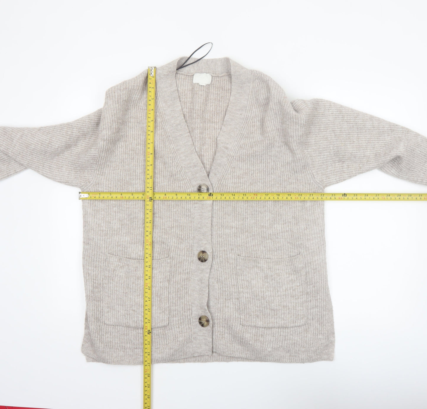 H&M Women Beige Cardigan Medium Wool Blend V-Neck Long Sleeve