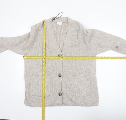 H&M Women Beige Cardigan Medium Wool Blend V-Neck Long Sleeve
