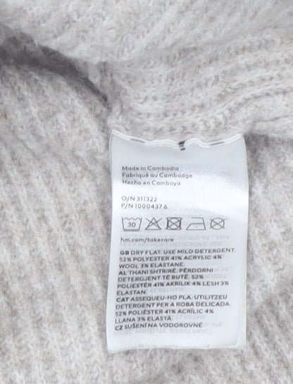 H&M Women Beige Cardigan Medium Wool Blend V-Neck Long Sleeve
