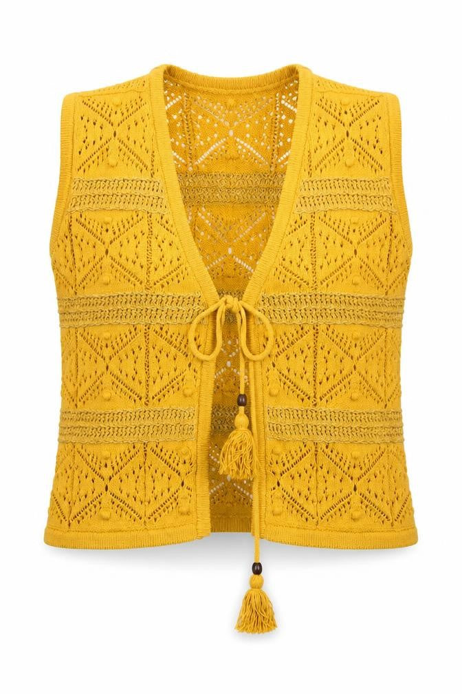 Marks & Spencer Women's Yellow Sleeveless Knit Kimono Blouse M