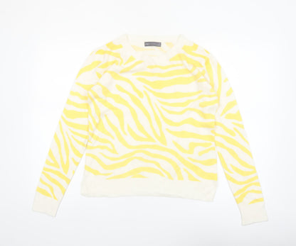 Marks and Spencer Womens Yellow Animal Print Acrylic Crew Neck Jumper Size 10